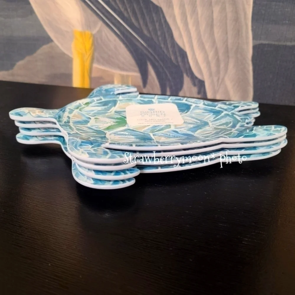4pc Ocean Sea Turtle Melamine Salad Appetizer Dessert Plate Set Sigrid Olsen New